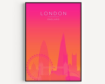 London Print, Wall Art Print, London Poster, Pink Wall Art, London Wall Art, Pink Print, Travel Poster, Art Print, Travel Print, Bright Pink