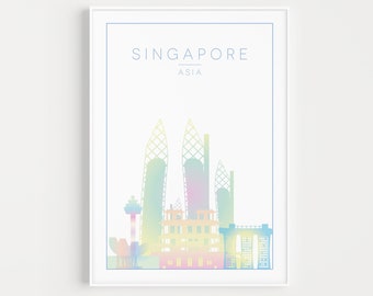 Singapore Print, Pastel Wall Art, Wall Art, Singapore, Wall Art Print, Pastel Print, Minimalist, Travel Print, Art Print, Travel Poster