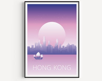 Hong Kong Poster, Hong Kong Wall Art, Minimalist Travel Print, Wall Art Prints, Modern Travel, Hong Kong Print, Travel Wall Art, Minimalist