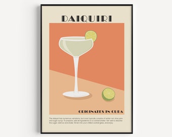 Daiquiri Print, Kitchen Print, Daiquiri Cocktail Print, Mid Century Modern, Orange Print, Mid Century Print, Kitchen Wall Art, Art Print