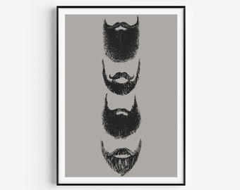 Beard Gift, Beard Print, Beards, Barbers Print, Barbers, Beard Art, Minimalist Print, Barbers Poster, Hairdressers Gift, Gift for Hipster