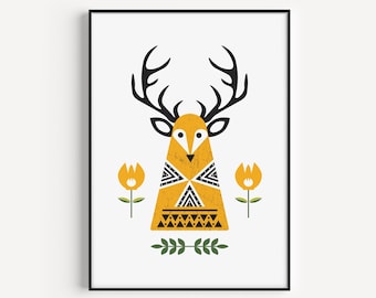 Stag Wall Art, Stag Print, Wall Art Print, Scandinavian Print, Minimalist Print, Wall Art, Stag, Fine Art Print, Scandinavian, Prints, Art