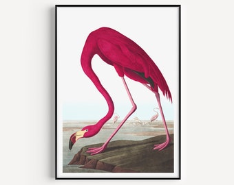 Wall Art Print, Flamingo Print, Flamingo Wall Art, Flamingo, minimalistische print, vintage, kunst aan de muur, Flamingo poster, prints, roze muurkunst