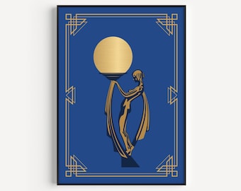 Blue Art Deco, Prints, Art Deco Poster, Large Art Deco Prints, Blue Prints, Art Deco Wall Art, Art Deco, Deco Woman, Blue Wall Art Print