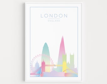 London Print, Pastel Wall Art, Wall Art, London Wall Art, Pastel Print, Minimalist Print, Travel Print, Art Print, Travel Poster, London