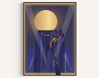 Art Deco Print, Blue Prints, Art Deco, Blue, Wall Art Print, Art Deco Wall Art, Blue and Gold, Prints, Deco Print, Wall Art, Art Deco Poster
