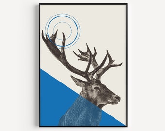 Stag Print, Stag Art, Modern, Art Print, Scandinavian Print, Wall Art Print, Abstract Print, Modern Art, Wall Art, Minimalist Art, Prints