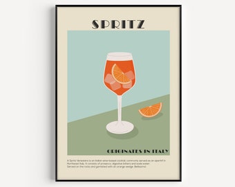 Kitchen Print, Wall Art Print, Spritz Cocktail Print, Mid Century Modern, Retro Print, Cocktail Poster, Mid Century Print, Kitchen Wall Art