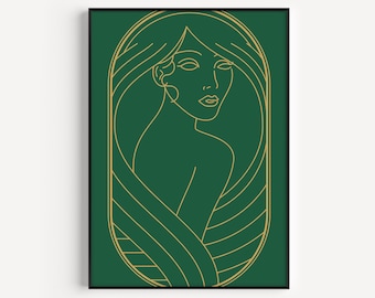 Art Deco Print, Green Print, Art Deco Green, Wall Art Print, Art Deco Wall Art, Art Deco, Green Gold, Print, Green, Wall Art, Art Deco Woman