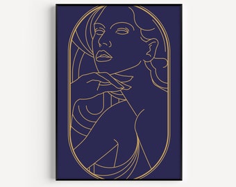 Art Deco Print, Wall Art Print, Art Deco Wall Art, Woman Print, Blue Gold Print, Art Deco, Blue Gold, Prints, Blue, Wall Art, Art Deco Woman