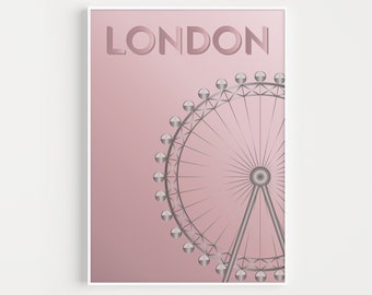 London Poster, London Print, Wall Art, Pink Wall Art, London Wall Art, Wall Art Print, Pink London Art, London, Travel Print, Travel Poster