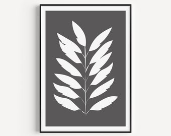 Grey Print, Leaf Print, Wall Art Print, Minimalist Print, Grey Art Print, Modern Art, Scandi Print, Leaf Art, Grey, Prints, Leaf Wall Art