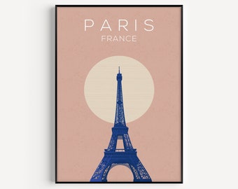 Paris Wall Art, Paris Poster, Pink Print, Travel Print, Paris Print, Eiffel Tower Print, Pink Blue, Prints, Wall Art Print, Travel Poster