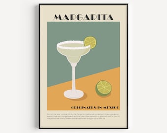 Cocktail Print, Margarita Print, Mid Century Modern, Kitchen Print, Cocktail Poster, Wall Art Print, Kitchen Wall Art, Mid Century Print