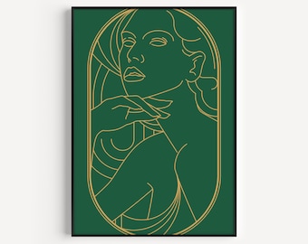 Art Deco Wall Art, Art Deco Print, Art Deco Green, Wall Art Print, Woman Print, Green Print, Art Deco, Prints, Green Wall Art, Green, Woman