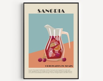 Sangria Print, Cocktail Print, Kitchen Print, Wall Art Print, Kitchen Wall Art, Punch Print, Cocktail Poster, Sangria, Cocktail Wall Art