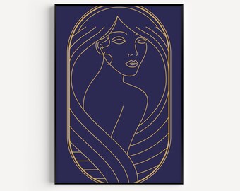 Art Deco Print, Blue, Art Deco, Blue Print, Wall Art Print, Art Deco Wall Art, Art Print, Woman, Deco, Blue Gold, Prints, Blue Wall Art