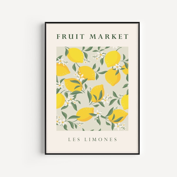 Lemon Print, Yellow Print, Kitchen Print, Wall Art Print, Fruit Print, Fruit Market Print, Kitchen Wall Art, Yellow Art, Citrus Fruit Print