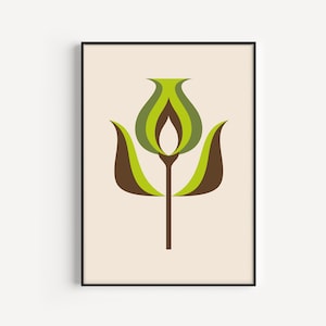 Mid Century Modern Wall Art, Green Print, Mid Century Print, Flower Print, Retro Wall Art, Mid Century Poster, Nordic Print, Green Wall Art