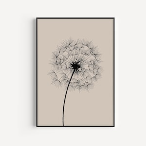 Dandelion Print, Neutral Print, Beige Wall Art, Flower Print, Beige Print, Wall Art Print, Beige Black, Flower Wall Art, Minimalist Print