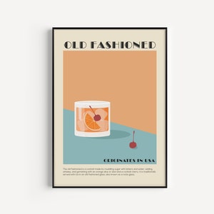 Cocktail Print, Old Fashioned Cocktail Print, Whiskey Print, Wall Art, Kitchen Print, Cocktail Poster, Wall Art Print, Kitchen Wall Art