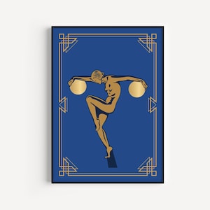 Art Deco Wall Art, Art Deco Print, Art Deco Blue, Wall Art Print, Woman Print, Blue Gold Print, Art Deco, Prints, Blue Wall Art, Deco Woman