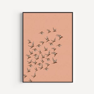 Orange Print, Bird Print, Orange Wall Art, Bird Flock Print, Orange Art Print, Orange, Wall Art Print, Art Print, Minimalist Print, Wall Art