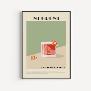Impresión de Negroni, Impresión de cóctel, Impresión de cocina, Impresión de arte de pared, Arte de pared de cocina, Impresión de alcohol, Póster de cóctel, Negroni, Arte de pared de cóctel