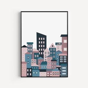 Wall Art Prints, Prints, Houses Print, Blue Print, Minimalist Wall Art, Pink Print, Minimalist Print, Modern Art, Wall Prints, Art Prints