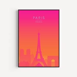 Wall Art Print, Paris Print, France Art Print, Pink Wall Art, Art Print, Pink Orange, Paris Wall Art, Wall Art, Travel Poster, Pink Print