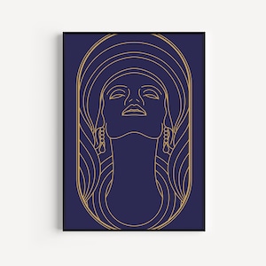 Art Deco Print, Wall Art Print, Art Deco Wall Art, Woman Print, Blue Print, Art Deco, Blue Gold, Prints, Blue Wall Art, Blue, Woman Wall Art