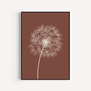 Dandelion Print, Flower Print, Red Wall Art, Red Print, Dandelion, Botanical Print, Wall Art Print, Red, Flower Wall Art, Minimalist Print