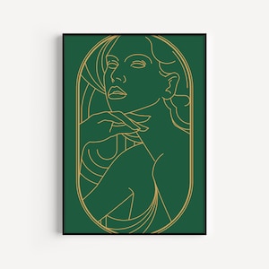 Art Deco Wall Art, Art Deco Print, Art Deco Green, Wall Art Print, Woman Print, Green Print, Art Deco, Prints, Green Wall Art, Green, Woman
