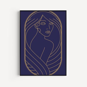 Art Deco Print, Blue, Art Deco, Blue Print, Wall Art Print, Art Deco Wall Art, Art Print, Woman, Deco, Blue Gold, Prints, Blue Wall Art