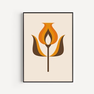 Mid Century Modern Wall Art, Mid Century Print, Flower Print, Retro Wall Art, Mid Century Poster, Nordic Print, Scandinavian Print, Orange