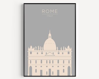 Impresión de arte de Roma, arte de la pared de viaje, obra de arte, gris, impresión de Roma, cartel de Roma, impresión de arte gris, impresión de viaje, Italia, cartel de viaje, impresión de arte de pared