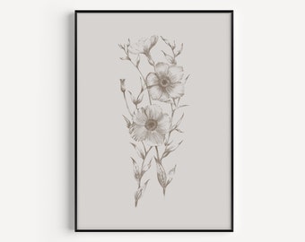 Grey Print, Wall Art Print, Flower Print, Grey Wall Art, Botanical Print, Wall Art, Art Print, Grey, Flower Wall Art, Minimalist Print