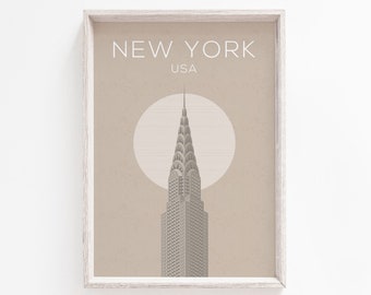 New York Poster, Prints, Travel Print, Beige, Art Print, Wall Art, New York Print, Travel Poster, New York Wall Art, Wall Art Print, NY Gift