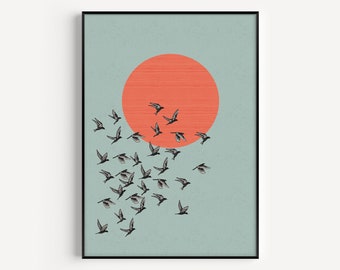 Bird Print, Blue Wall Art, Bird Wall Art, Prints, Minimalist Print, Bird, Art Print, Bird Flock, Blue Print, Art Print, Blue, Wall Art Print