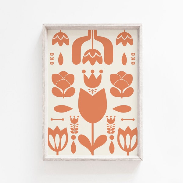Wall Art, Folk Print, Orange Wall Art, Prints, Nordic Print, Wall Art Print, Nordic Wall Art, Orange Print, Scandi Print, Scandinavian Print