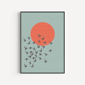 Bird Print, Blue Wall Art, Bird Wall Art, Prints, Minimalist Print, Bird, Art Print, Bird Flock, Blue Print, Art Print, Blue, Wall Art Print