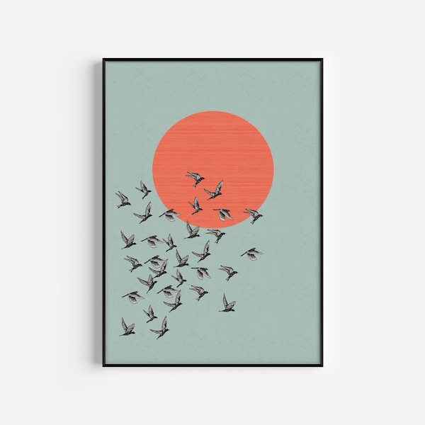 Bird Print, Blue Wall Art, Bird Wall Art, Prints, Minimalist Print, Bird, Art Print, Bird Flock, Blue Print, Art Print, Blue, Wall Art Print