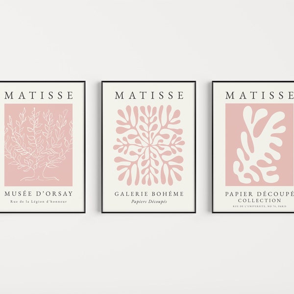 Set van prints, roze prints, Matisse prints, roze, Boho kunst aan de muur, roze muur kunst, roze decor, roze poster, Matisse print set, Wall Art Print