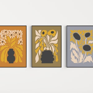 Mid Century Modern, Flower Print, Set of Prints, Mid Century, Wall Art Set, Art Print, Retro Prints, Wall Art, Minimalist Print, Retro, Art