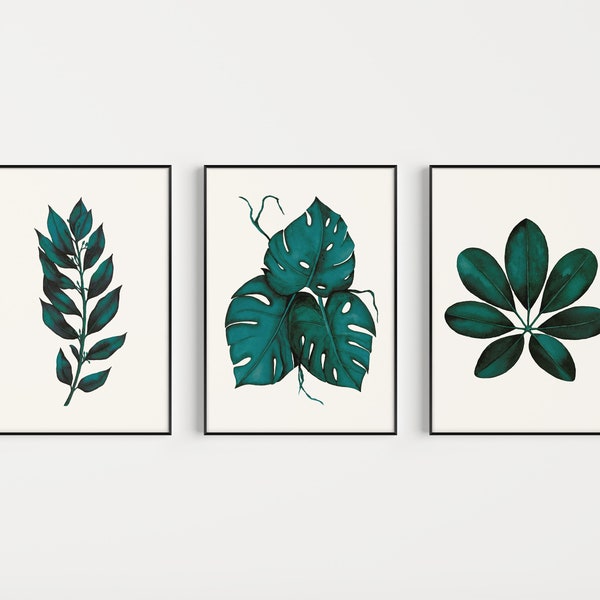 Set of Prints, Botanical Print Set, Green Prints, Set of Green Prints, Leaf Print Set, Wall Art, Prints, Botanical Prints, Wall Art Prints