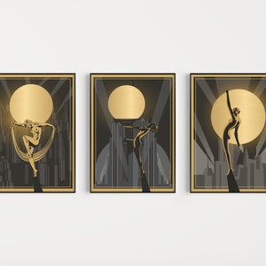 Art Deco Print, Set of 3 Prints, Art Deco Poster, Art Deco Wall Art, Gold Art Deco, Wall Art Print, Black Gold Print, Art Deco, Black Deco