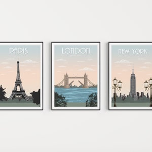 Travel Print Set, Travel Posters, New York Print, London Wall Art, Paris Poster, Wall Art Print, New York Poster, Travel Wall Art, London