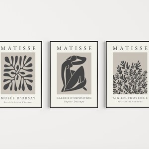 Set of 3 Prints, Matisse Prints, Black and White, Wall Art, Henri Matisse, Boho Print Set, Matisse Print Set, Wall Art Print, Minimalist