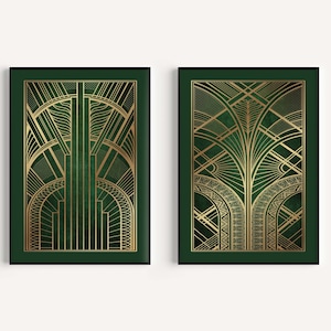 Art Deco Prints, Set of 2 Prints, Green Art Deco Prints, Art Deco Poster, Art Deco Wall Art, Green Prints, Art Deco Accessories, Wall Art