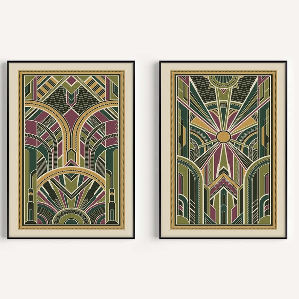 Art Deco Prints, Green Art Deco, Set of Prints, Art Deco Poster, Green, Art Deco Wall Art, Art Deco Accessories, Wall Art Print, Art Deco